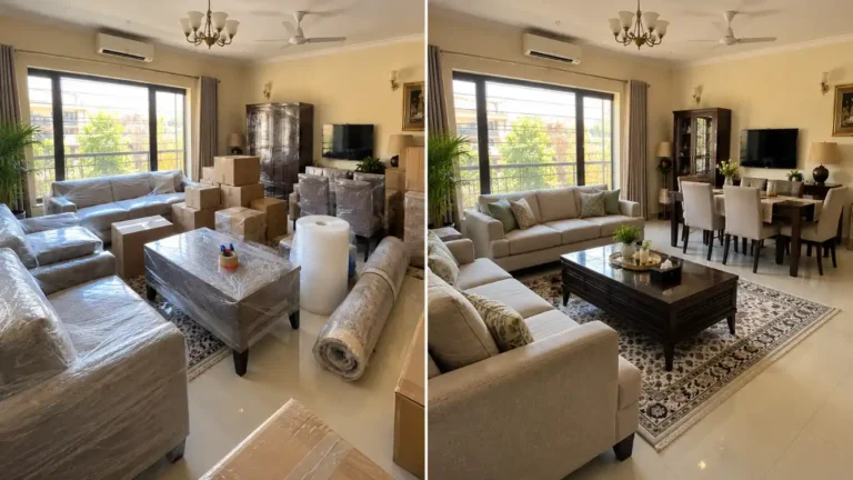 Living room before and after a house move